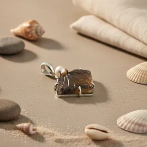 Colgante de Plata 925 con Fluorita y Perla, Joyería de Piedras Preciosas para Mujer con Atractivos Dijes de Perla - Product Image 3