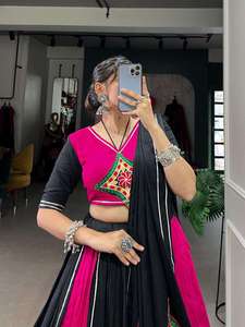 Lehenga Choli de Algodón Puro en Color Negro y Rosa, Diseño de Exportación India, Calidad Premium, Nuevas Llegadas - Product Image 5