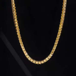 Collier tennis en moissanite or jaune, taille brillant VVS, sertissage griffe, en argent sterling, style hip-hop, maille cubaine, unisexe, pour usage quotidien - Product Image 3