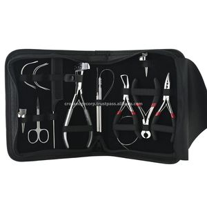 Juego de 10 Herramientas para Extensiones de Cabello con Pinzas para Cuentas, Pinzas de Sección Plateadas, Alicates para Cuentas, Hilos, Tijeras, Agujas Tipo C - Product Image 1
