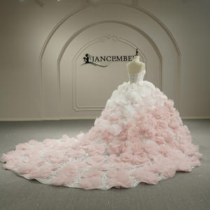 Jancember GT26065 Vestido de Novia Romántico con Cuello <span class=keywords><strong>Barco</strong></span> y Falda Abullonada con Flores Rosadas en 3D - Product Image 3