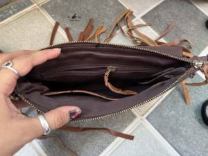 Bolso de Piel de Vaca Tallado a Mano, Bandolera con Flecos, Estilo Gitano, Bohemio, Occidental, Multiusos, Novedad - Product Image 6