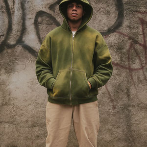 500 Gsm Streetwear poids lourd surdimensionné fermeture éclair plaine sweat à capuche vierge hommes coton en détresse lavage à l'acide Logo personnalisé à capuche - Product Image 3