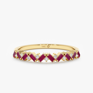 Anillo de Eternidad con Diseño en Zigzag, Certificado por IGI, Oro Puro de 14K, con Rubí Natural y Diamantes, Anillo de Compromiso con Piedra de Nacimiento de Julio - Product Image 1