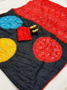 Sari Bandhani de Diseño de Calidad de Exportación, Sari de Muselina Suave con Bordado de Espejo, para Mujer, en Existencia, Hecho en India, Disponible al Mejor Precio - Product Image 4