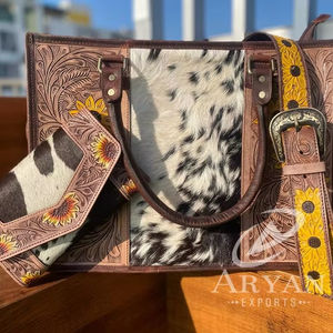 กระเป๋าถือหนังวัวขนสัตว์แบบพิมพ์ลายดอกไม้ใหม่ล่าสุดกระเป๋าถือหนังวัวแบบตะวันตก - Product Image 1