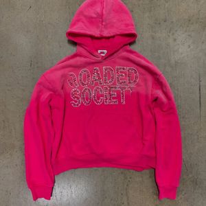 Custom Painted <b>Black</b> Distressed Hoodie and Rhinestones - <b>Men's</b> Heavyweight 500 GSM <b>Fleece</b> - Product Image 1