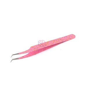 <b>Pink</b> Speckled Stainless Steel Precision Eyelash Tweezers Smooth Tip Reusable - Product Image 5