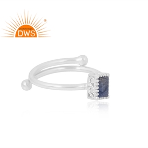 Anillo de piedras preciosas de zafiro azul Natural de Plata de Ley 925, joyería personalizada para mujer, regalo para ella - Product Image 4
