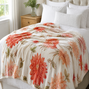 Custom Printed <b>Throw</b> Blanket Personalized Dahlia Floral Gift Sublimation Flannel Fleece Polyester - Product Image 1