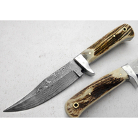 Couteau Bowie de chasse fait main en acier noir OEM personnalisé manche en corne de 15 pouces avec gaine en cuir de qualité supérieure.