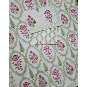 Draps plats et draps-housses King Size en percale douce, imprimés à la main, multicolores, lavables en machine, avec taies d'oreiller - Product Image 5