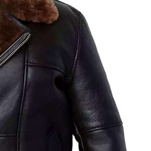 Blouson bombardier en cuir véritable en peau de mouton pour hommes vêtements d'extérieur d'hiver vintage pour hommes blouson bombardier à col en fourrure - Product Image 5