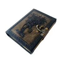 Carnet en cuir fait main Arbre d'horreur, Grimoire en cuir gaufré au fusain, Livre à fermeture en laiton, Journal des ombres, Carnet gothique en papier à bords frangés