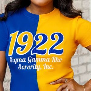 La Mitad de oro azul 1922 Chenille Tee Sigma Gamma Rho Sorority Apparel bordado letras griegas Classic Sorority T Shirt - Product Image 6