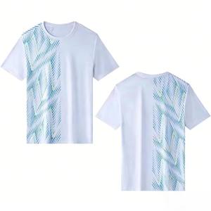 T-shirt de sport pour homme à manches courtes, col rond, coupe ample, imprimé rayures asymétriques dynamiques, de haute qualité, séchage rapide, respirant, anti-boulochage - Product Image 2