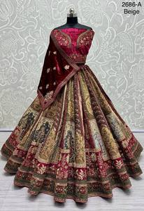 Lehenga Choli de Terciopelo de Invierno de Diseño con Doble Dupatta para Fiesta Nupcial y Vestimenta de Boda - Product Image 4
