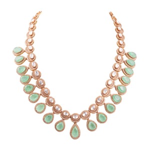 Collier tendance Gajaah en argent 925 avec pierre verte et Kundan Polki | Ensemble de bijoux ethniques plaqués or faits à la main, bijoux de mariée, cadeau - Product Image 2
