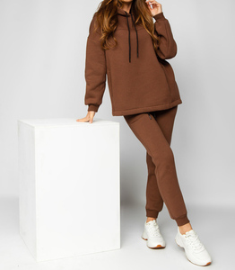 Survêtement pour femme en coton 100% respirant, 220 g/m², épaules tombantes, imprimé personnalisé, uni, automne, hip-hop, décontracté, long - Product Image 2