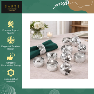 Nouveauté en stock, designs personnalisés, anneaux de serviette en laiton faits à la main, écologiques, luxueux, plaqués argent, pour hôtels, mariages, restaurants gastronomiques - Product Image 6