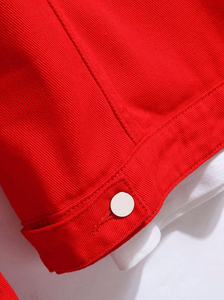 Chaqueta de mezclilla elástica roja de alta calidad Danys Industry con chaqueta de tela con estampado personalizado en la parte delantera y trasera de estilo único - Product Image 6