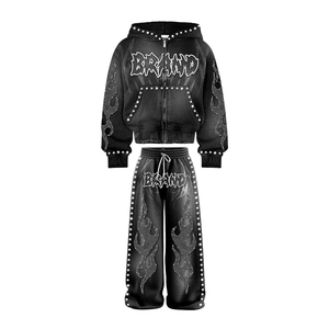 ชุดฮู้ดดี้และกางเกงวอร์มผู้ชายคุณภาพสูงแบบสั่งทำพิเศษ ลวดลายฟอกสีแบบดิสเทรส - Product Image 5