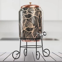Distributeur d'eau en cuivre pur avec support Design martelé brillant Pot d'eau de 5 litres Distributeur d'eau Santé Henefit