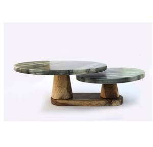 Marble Round Natural Wooden Top With Cake <b>Stand</b> Fruit <b>Display</b> <b>Stand</b> Dessert Snack Serving Tray With India Manufacture - Product Image 1