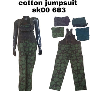 จั๊มสูทผู้หญิงลายดอกไม้ผ้าฝ้ายสไตล์โบฮีเมียนแบบดั้งเดิมสำหรับฤดูร้อน ติดกระดุม แห้งเร็ว ผ้าคุณภาพส่งออก ดีไซน์เนอร์ สำหรับงานปาร์ตี้ - Product Image 3