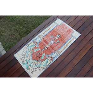 Alfombra Turca de 1.7x3.4 pies, Alfombra Vintage, Alfombra Roja de Lana Sólida - Product Image 2