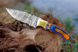 มีดดามัสกัสแบบใบมีดสำหรับตั้งแคมป์กลางแจ้งพร้อมปลอกหนังมีดสกินเนอร์สำหรับล่าสัตว์และทำงานฝีมือ - Product Image 2