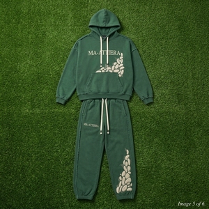 Ensemble survêtement streetwear oversize en molleton de coton vert foncé avec strass floraux pour femme, personnalisable, vente en gros OEM - Product Image 6