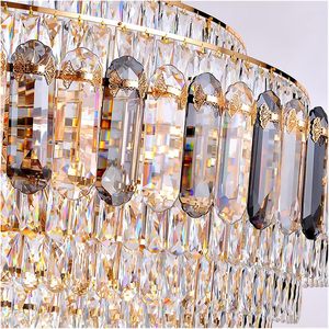 Đẹp Vàng K9 pha lê ánh sáng mặt dây chuyền tùy chỉnh dài phòng ăn hội trường đèn chùm mới đến sắt cài đặt dự án - Product Image 6