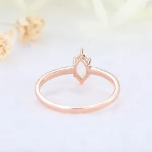 แหวนแต่งงานสีโรสโกลด์สำหรับผู้หญิง,แหวนมูนสโตนสีรุ้งดีไซน์ใหม่เครื่องประดับทองแท้พร้อมแหวนเพชรแท้