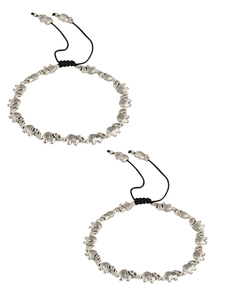 Silver Plated Elephant Charm Adjustable Anklet for Women Black <b>Thread</b> Foot Jewellery - Product Image 6