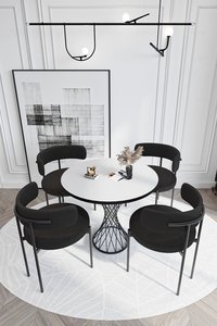 Table à manger ronde moderne 4 places, base en métal noir, plateau en pierre frittée - Product Image 2