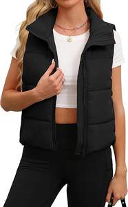 Chaleco acolchado para mujer, cuello levantado recortado, ropa de abrigo ligera acolchada, ropa de Otoño Invierno, cremallera cálida con bolsillos 2025 - Product Image 6