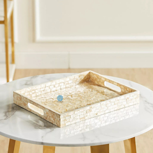 Elegante bandeja redonda para servir de nácar de concha de Capiz, elementos decorativos esenciales fiables para exhibir alimentos en casa - Product Image 4