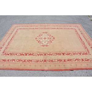 Vintage Turkish 6ft X 9ft Large Area <b>Rug</b> Beige Red Patchwork Design Made Wool <b>Faux</b> Rabbit <b>Fur</b> Latex for Hallway Room Decor - Product Image 3