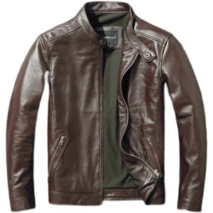 Chaqueta de cuero de vaca a la moda 2025 para hombre, motocicleta Vintage con cremallera, Moto Biker Slim Fit - Product Image 2