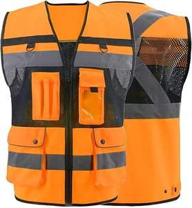 Gilet de sécurité haute visibilité avec logo personnalisé, couleur orange, gilet pour homme, multi-poches, gilet de sécurité haute visibilité pour homme - Product Image 6