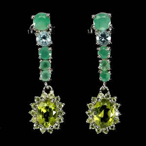 Pendientes de Plata de Ley 925 de Calidad AAA+ con Peridoto Ovalado de 7x5mm, Esmeralda, Joyería con Piedras Preciosas Naturales Cus-Jew83 - Product Image 1