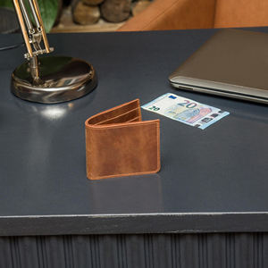 Custom Logo Premium Genuine Leather Bi-Fold Wallet Open Closure Short Foldable <b>RFID</b> Blocking <b>Purse</b> with Holder BFW-0095 - Product Image 5