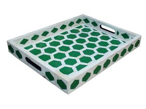 ORNEMENTS DE TABLE UNIQUES POUR L'OCCASION DE NOËL Plateau incrusté d'os avec design floral Plateau de service incrusté d'os - Product Image 4