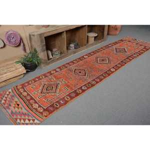 Tapis de couloir vintage, tapis turc 2,6x11 pieds, tapis oriental en laine orange - Product Image 5