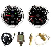 Set Speedometer GPS 85mm 2 Gauge 120MPH Odometer Tachometer 8000RPM Pengukur Bahan Bakar/Suhu Air 40-120 Piston Tekanan Oli