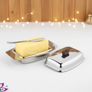 Plato de mantequilla personalizado de último diseño en acero inoxidable de alta calidad perfecto para uso en comedor y cocina MOQ 100PCs pulido brillante - Product Image 1