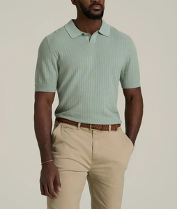 Polo de golf pour homme à manches courtes à col Johnny à séchage rapide, vente chaude, été, service OEM, piqué 50% coton/50% polyester 220 GSM - Product Image 3