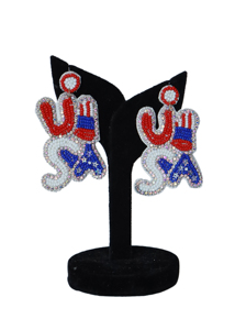 Pendientes de Hielo con Cuentas Hechos a Mano, Ligeros, Cómodos para Usar Todo el Día, con Costuras Seguras en la Parte Posterior, Duraderos, en Rojo, Blanco y Azul - Product Image 4