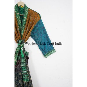 Kimono de Seda Vintage con Estampado Floral, Elegante y de Lujo, Estilo Sari, Informal, para Verano, Ropa de Dormir, Largo hasta el Suelo - Product Image 3